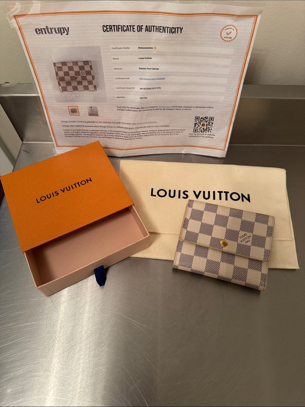 Louis Vuitton Cream and Gray Checkered Wallet